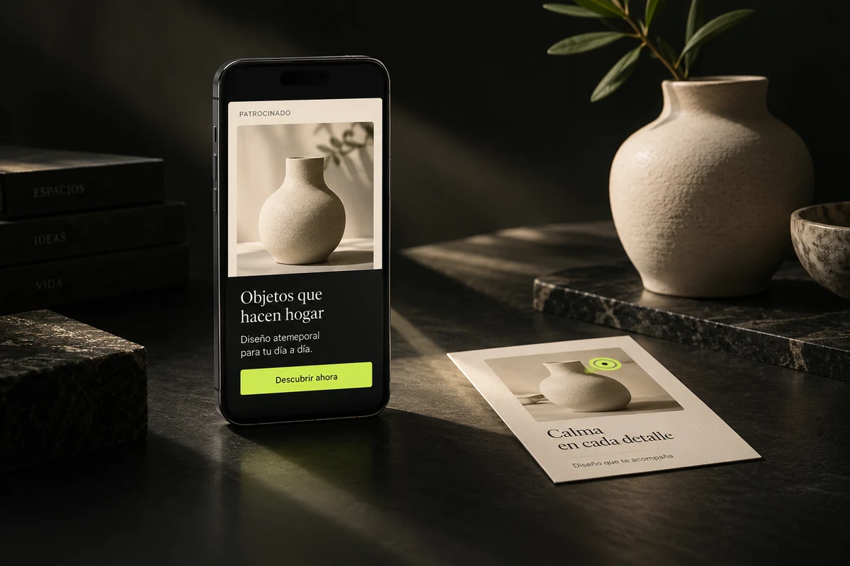 Creatividad de un anuncio patrocinado presentada en un teléfono móvil
