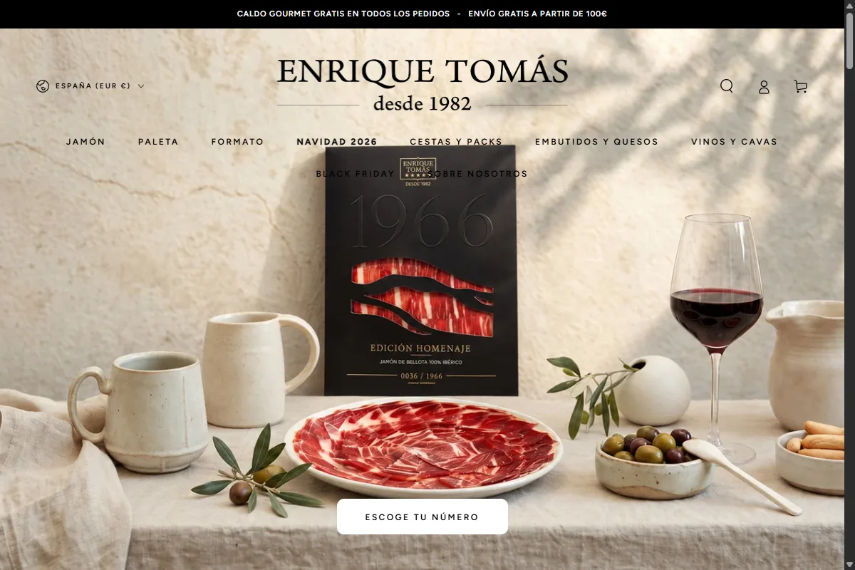 Tienda Shopify de Enrique Tomás, ejemplo de trabajo de Jordi Barredo
